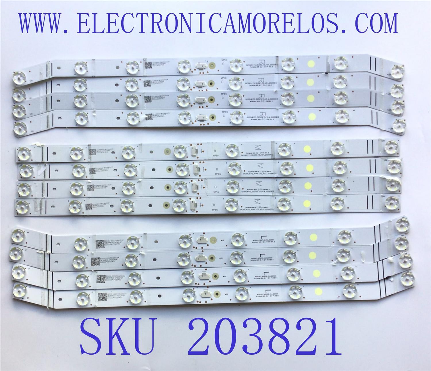 KIT DE LED'S PARA TV TCL ((12 PIEZAS)) / NUMERO DE PARTE GIC55LB172_3030F2.1D_V0.4_20200612 / 4C-LB5508-ZM06J / 4C-LB5508-ZM07J / 4C-LB5508-ZM08J / 210402 / GIC55LB172_3030F2.1D / PANEL LVU550NDJL / DISPLAY ST5461D12-5 VER.2.2 / 55S531 / 55S535